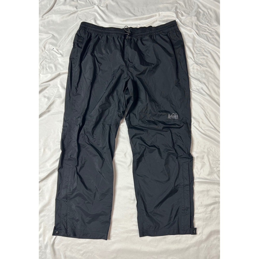 REI Co-op Men Black Essential Rain Pants XL Short Elastic Waist Hiking Outdoor